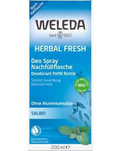 WELEDA Bio Salbei Deodorant Nachfüllflasche - frisches Naturkosmetik Deo mit ätherischen Ölen, wirkt desodorierend ohne Poren zu verschließen, ohne Aluminiumsalze, Nachfüllpackung (1 x 200 m