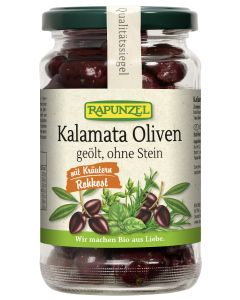 Oliven Kalamata mit Kräutern, ohne Stein geölt, 170g