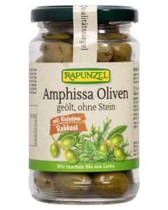 Oliven Amphissa mit Kräutern, ohne Stein geölt, 170g