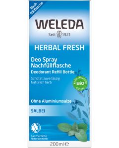 WELEDA Bio Salbei Deodorant Nachfüllflasche - frisches Naturkosmetik Deo mit ätherischen Ölen, wirkt desodorierend ohne Poren zu verschließen, ohne Aluminiumsalze, Nachfüllpackung (1 x 200 m